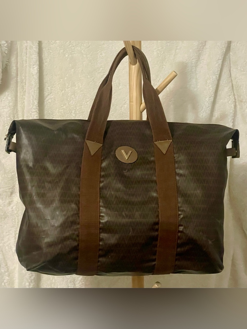 Valentino Brown and Chocolate Canvas Travel Tote